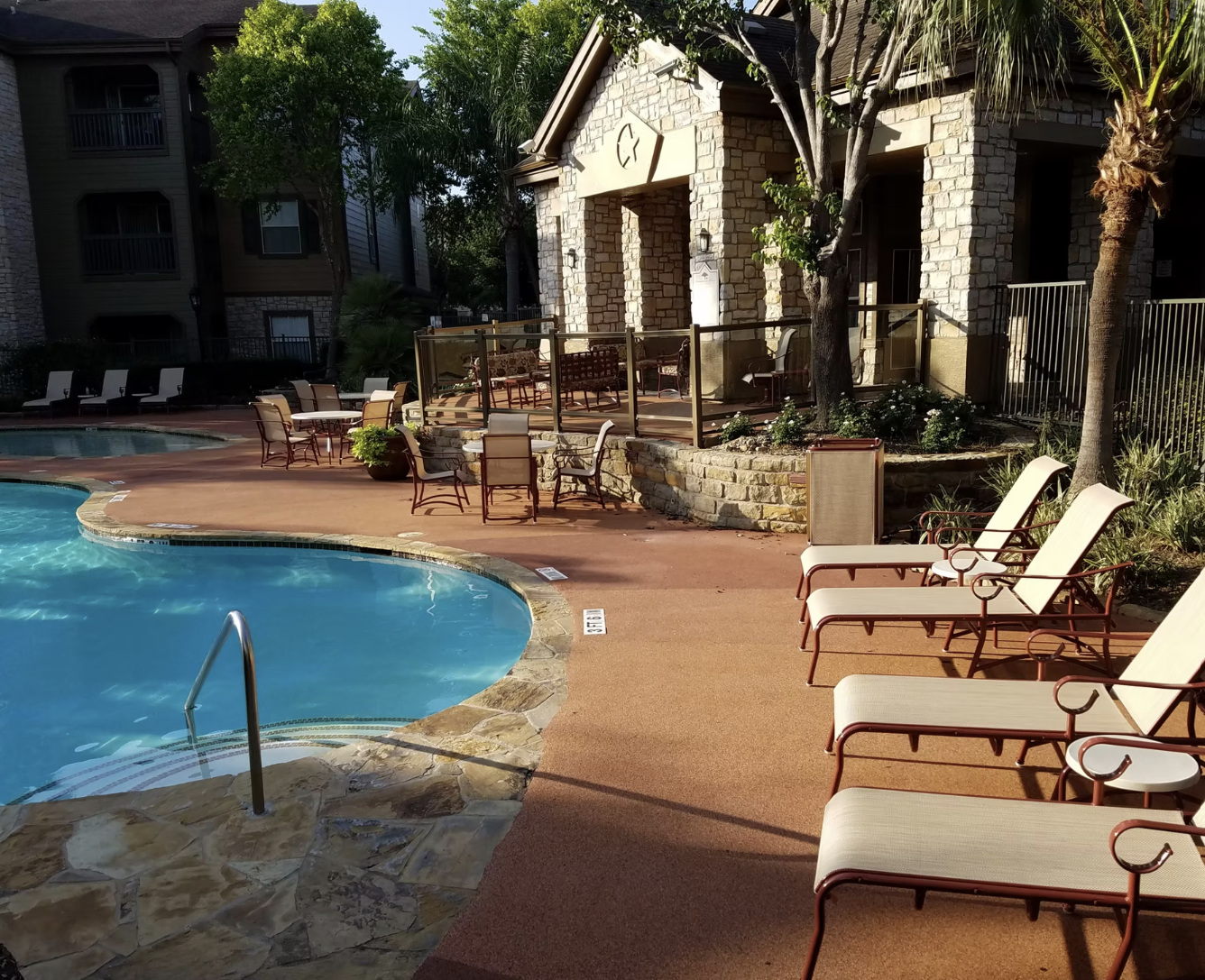 Rubber concrete coating applied over pool deck